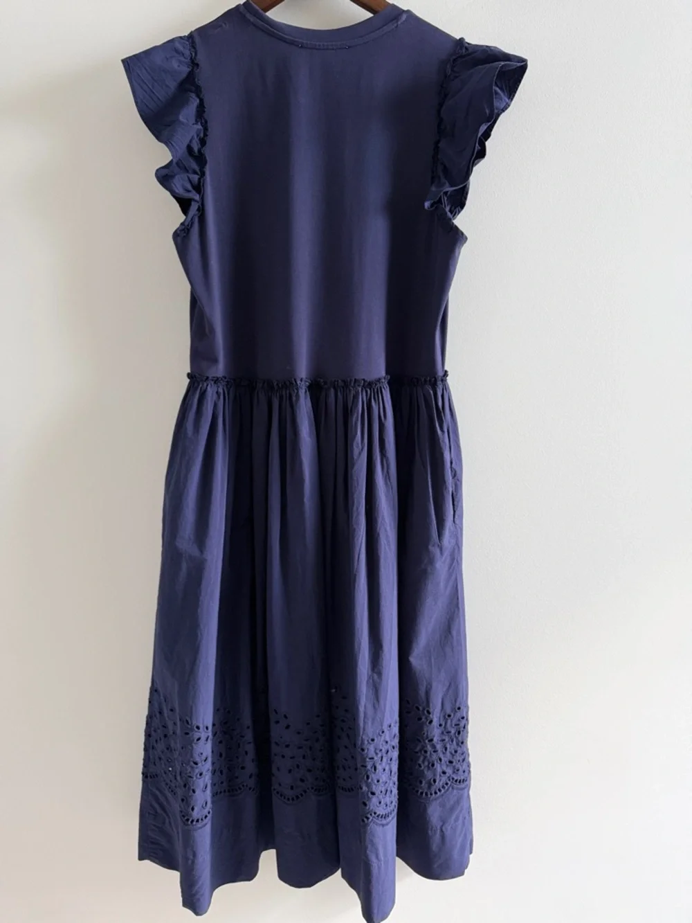 Philosophy Navy Ruffle Sleeve Midi Dress Eyelet Hem Large - Picture 3 of 13